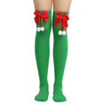 thumbnail image 5 of Medias a rayas para mujer Medias con lazo sobre la rodilla Calcetines largos Rojo Verde, 5 of 5