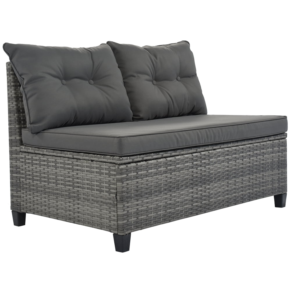 8 Pieces Outdoor Wicker Round Furniture Set, All Weather Half-Moon Sectional Patio Sofa Sets with Rectangular Coffee Table, Gray