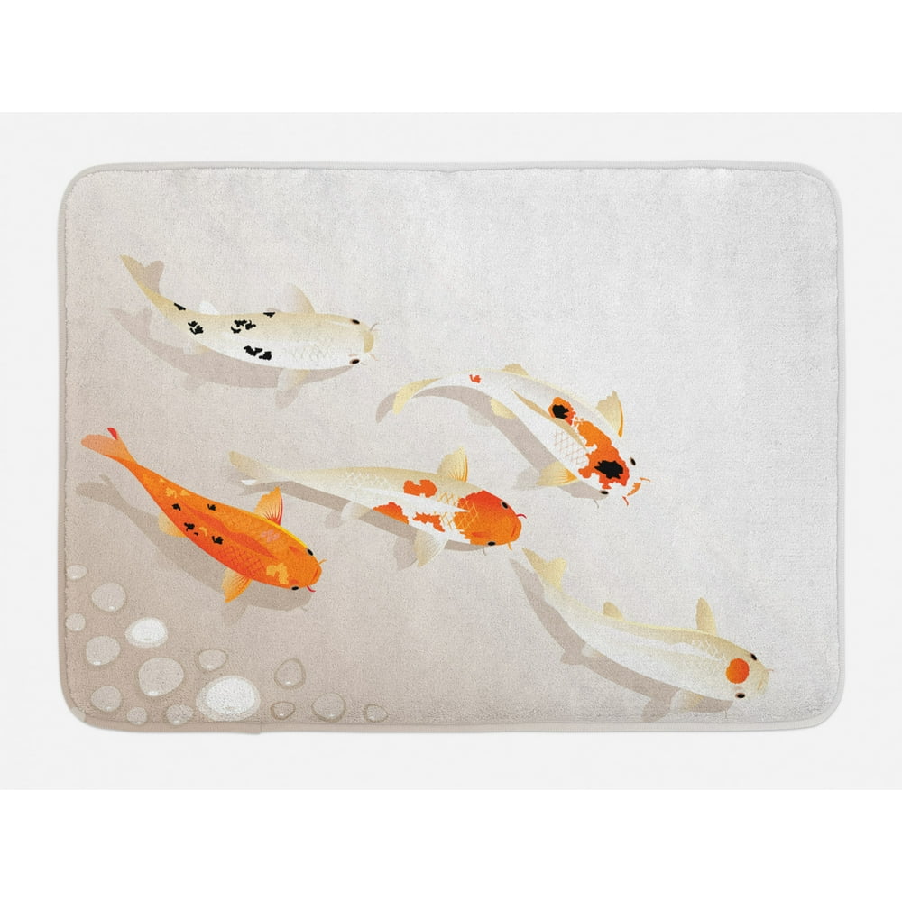 Koi Fish Bath Mat, Traditional Asian Sacred Spotty Koi Figures Carps