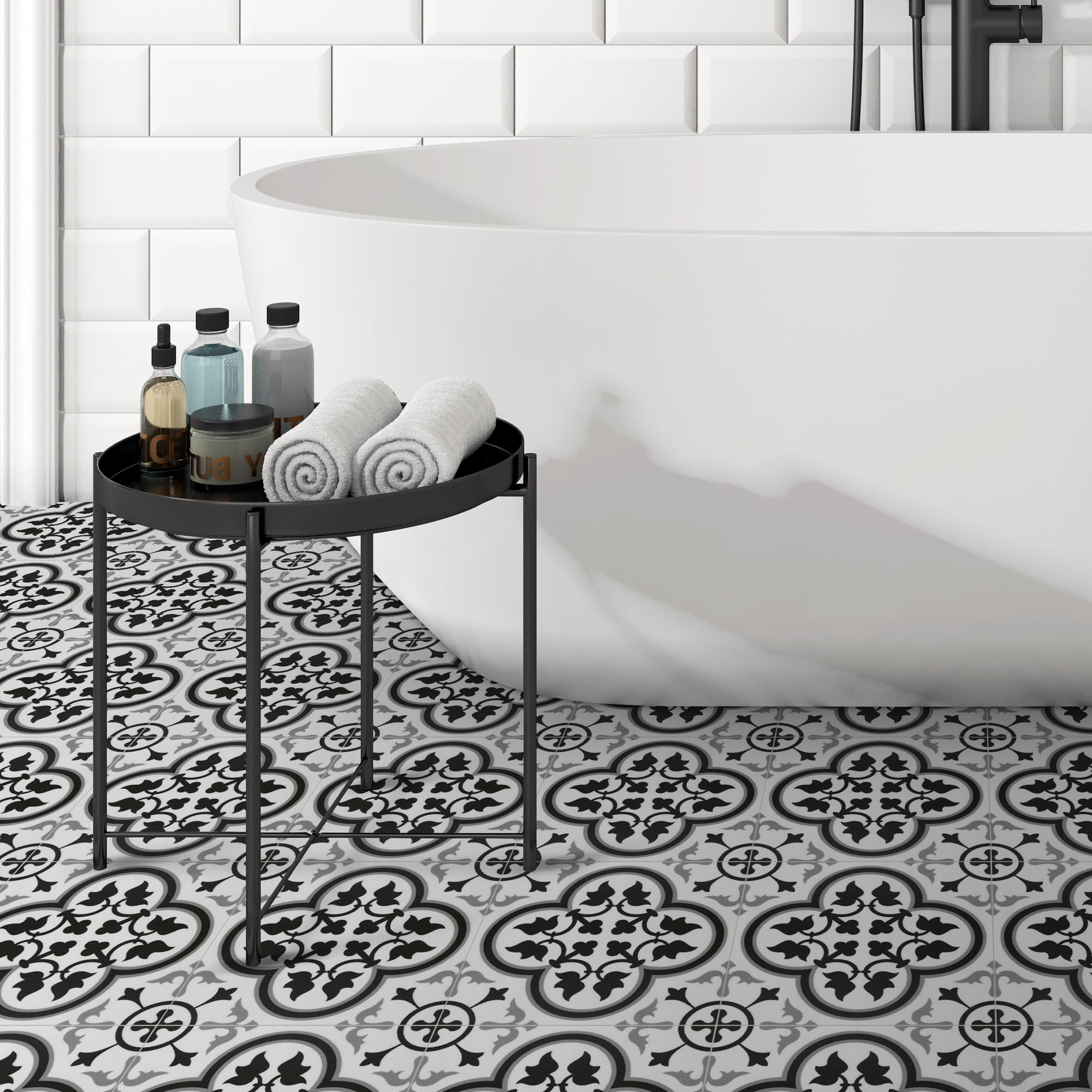 Sunwings Patterned Peel and Stick backsplash Wall and Floor Tile 9x9 Self Adhesive Vinyl Flooring, 16 Tiles/9.12 Sq. ft.