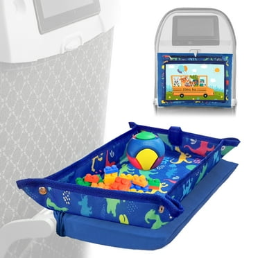 Kids Tray Table Cover with Portable Pockets, Airplane Travel Essentials for Kids, Toddlers, Adults, Airplane Must Haves for Kids, Plane Travel Essentials, Travel Tray for Plane Train, Dinosaur