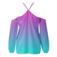 thumbnail image 5 of asdoklhq Juniors Plus Tops & T-Shirts,Women Flowers Printing V-Neck Long Sleeve Halter Off Shoulder T-Shirt Casual Tops Blouse, 5 of 5