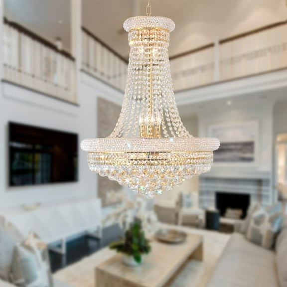 KPIBEST 23 Inch French Empire Luxury Crystal Chandelier, 13-Light Duplex Living Room Chandelier, Hotel Lobby Decorative Lighting (Gold)