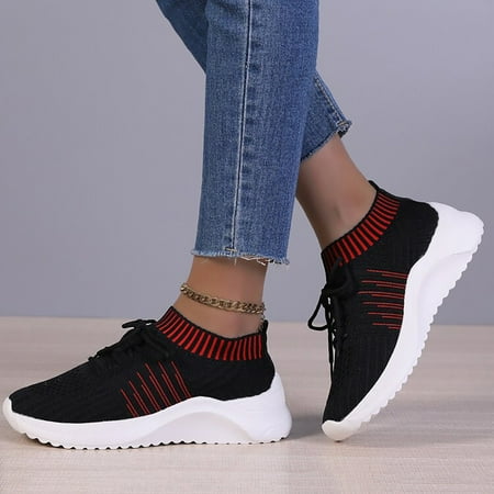

NEGJ Sneaker For Women Casual Sport Shoes Mesh Running Shoes Striped Pattern Lace Up Front Running Shoes