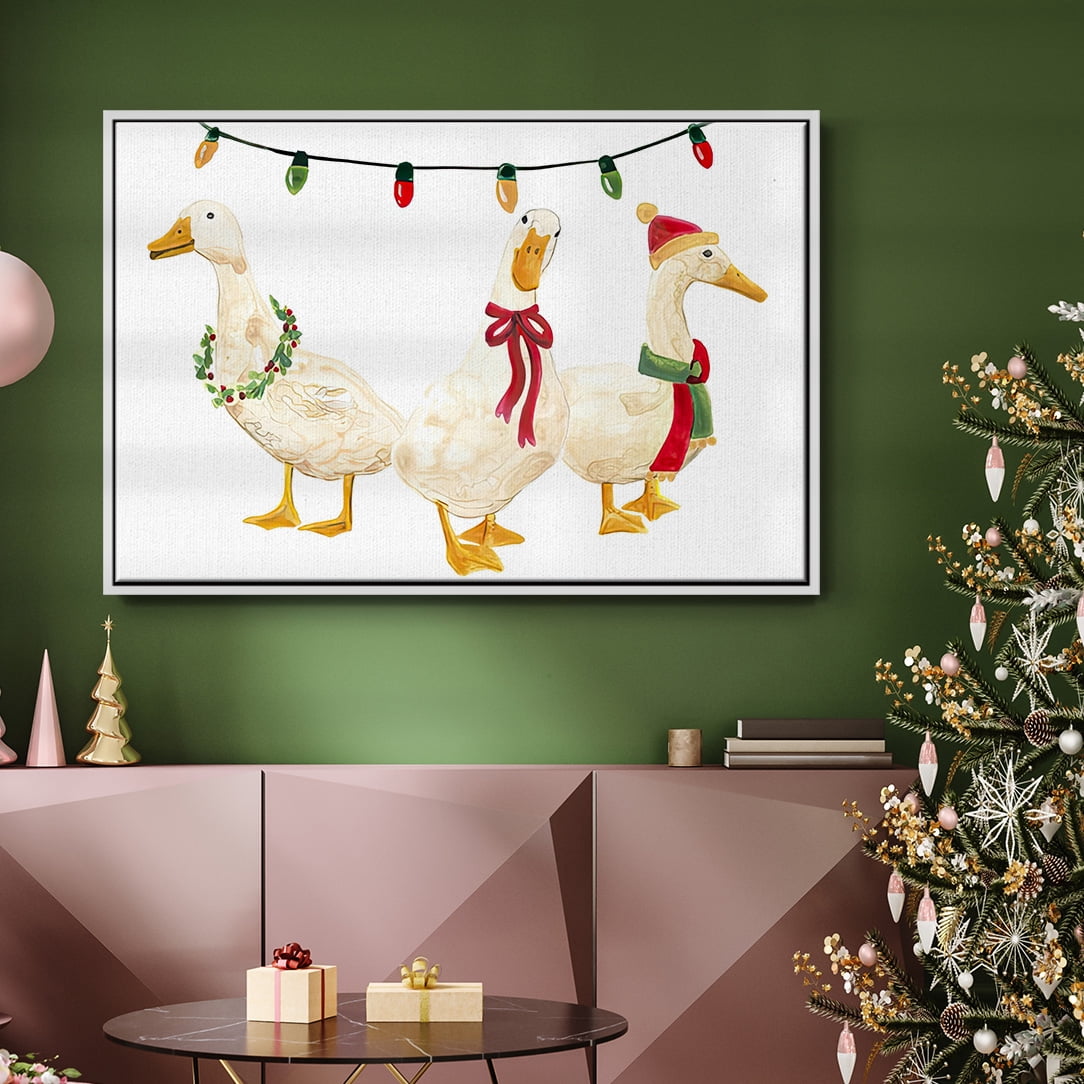 Merry Quackmas Collection A - Framed Gallery Wrapped Holiday Canvas - 17 x 25 - White Frame