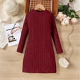 thumbnail image 5 of Girls' Dress Cute Fall Spring ClothesLong Sleeve Round-Neck Sweater Dress Skirt A-Line Casual Winter Midi Dresses 8-12Y, 9 Years Wine, 5 of 7