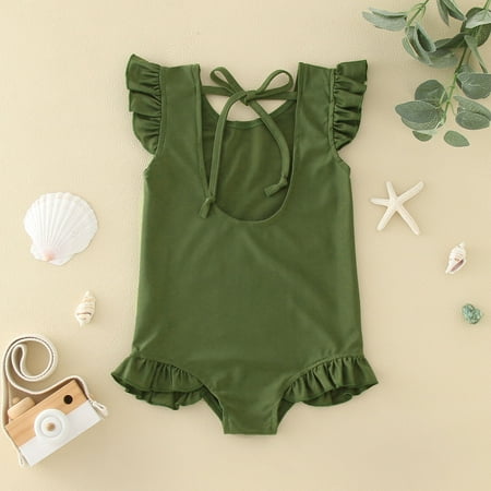 

Gubotare Toddler Summer Sleeveless Girls Solid Colour Ruffles Swimwear Swimsuit Bikini Binding Design Bathing Suits Girls Size 12 Green 12-18 Months