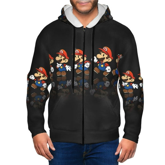 Saiise Mario O Mens Zip Up Hoodie Long Sleeve Full-zip Hooded Sweatshirt Pullover With Kangaroo Pocket S-3XL