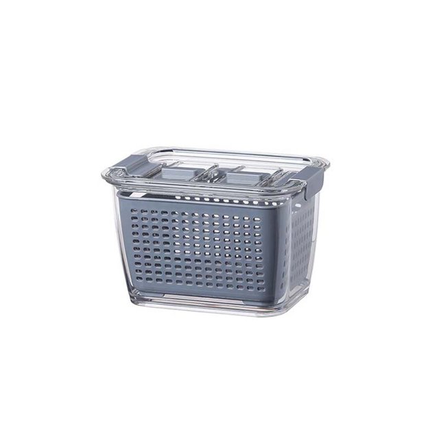 Caja de almacenamiento de drenaje de mantenimiento fresco Cesta de drenaje sellada de doble capa con orificios de ventilación Wmkox8yii qwyer892