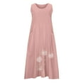 thumbnail image 5 of YHAJDS Summer Dresses for Women Linen Print Sleeveless Round Neck Long Casual Dress, 5 of 5