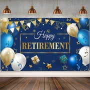 Retirement Party Decorations, Extra Large Fabric Retirement Sign Banner Photo Booth Backdrop Background with Rope for Retirement Party Favor(Blue and Gold)