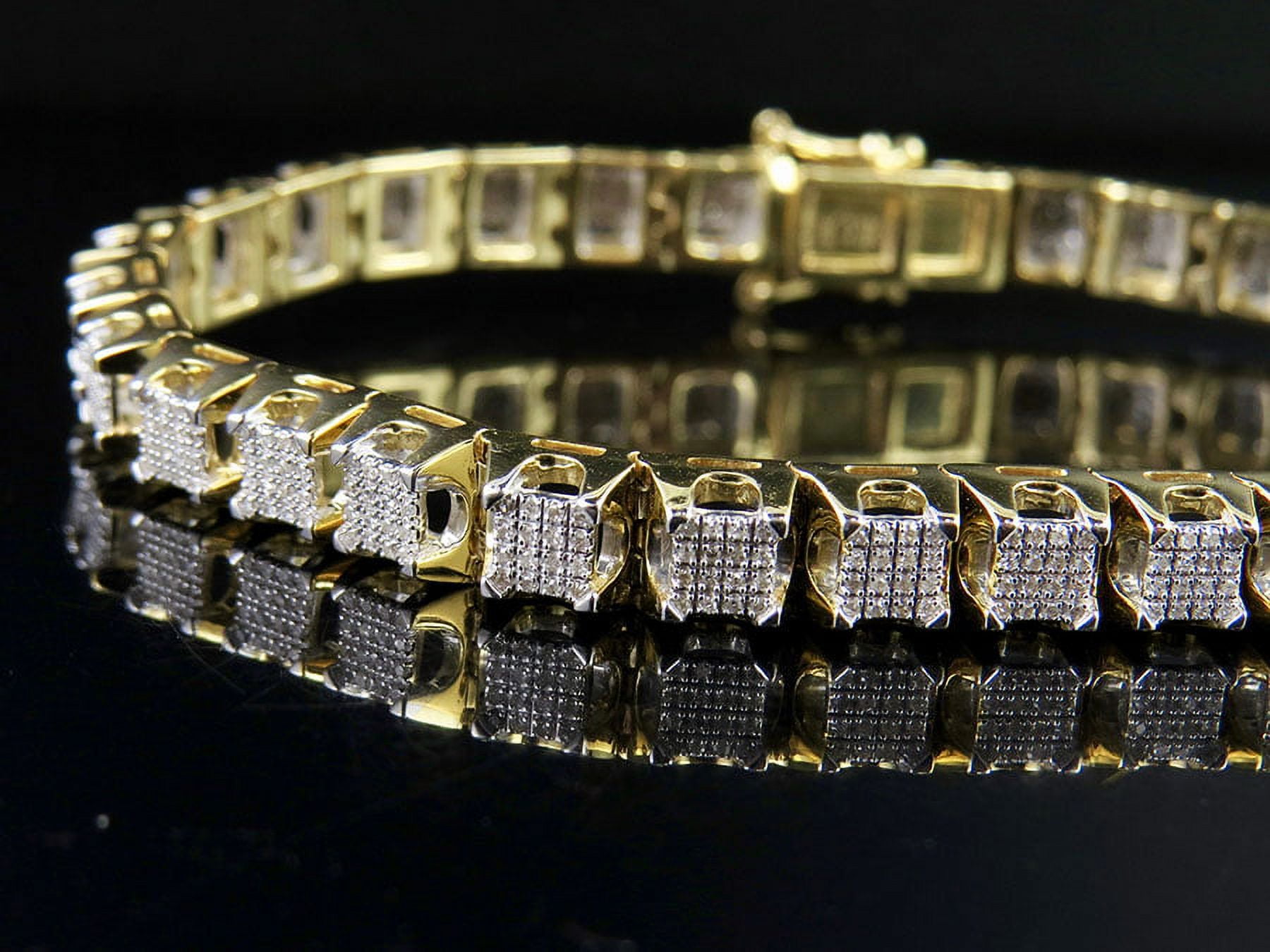 Unisex 10K Yellow Gold Diamond 8MM Two Row Cluster Bracelet 2.7 CT 7