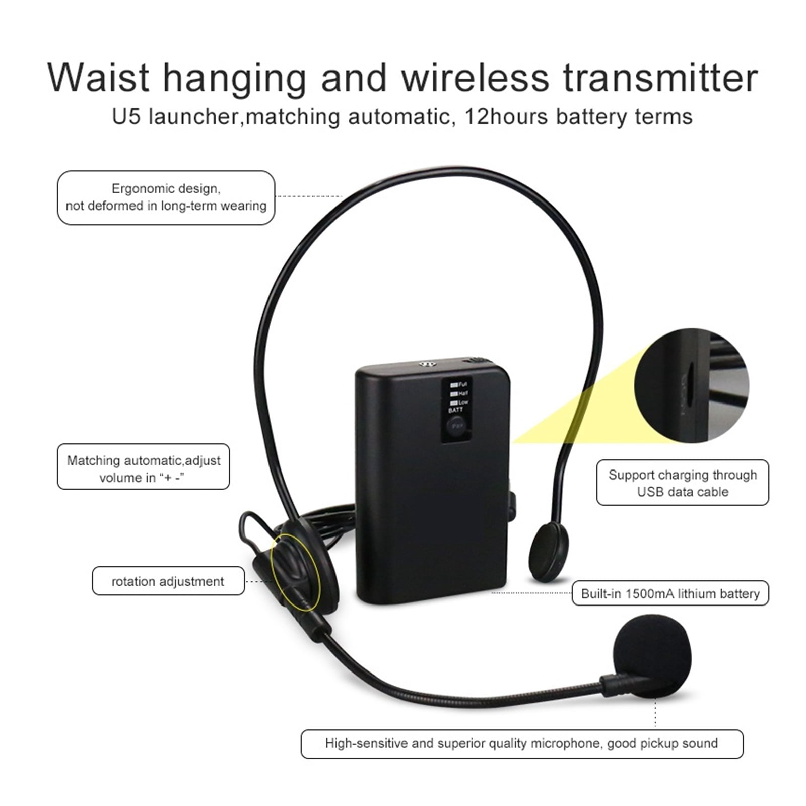 25W Portable Voice Amplifier For Teachers Megaphone With Handheld Wireless Microphone Waterproof Loudspeaker ,Powerful Voice Amplifier