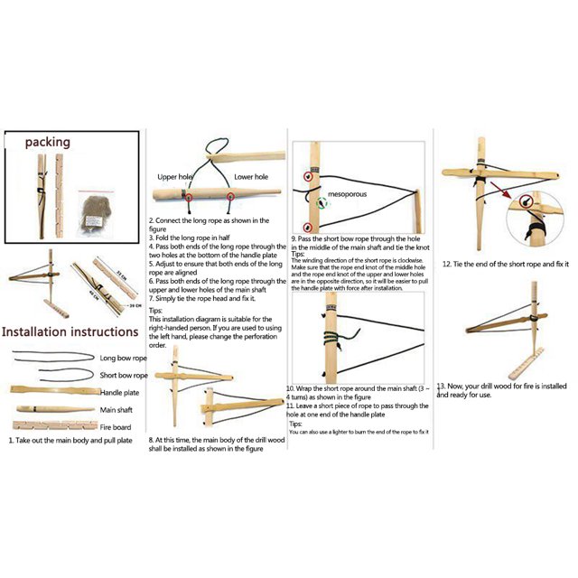 Herramienta De Fricción Camping Bow Drill Fire Starter Kit Supervivencia al aire libre Senderismo Práctica Herramienta de fricción Likrtyny Para Estrenar