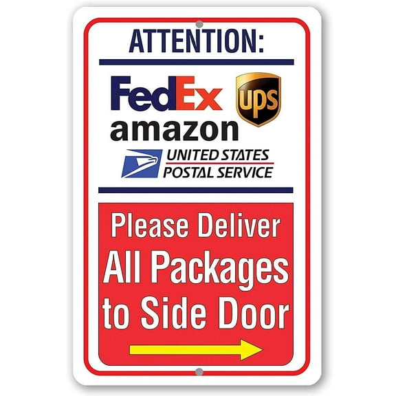 Delivery Sign for Package and Box Deliveries - to Side Door (Pointing Right) - Great for Offices and Home Packages and Boxes Delivery Under $20 - Aluminum Safe for Use Indoors/Outdoors (8" x 12")
