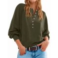 thumbnail image 2 of Chandail à Boutons Col Rond pour Femmes Automne Manches Longues Henley Chemises Tendance Chandail Ample Vert G, 2 of 8