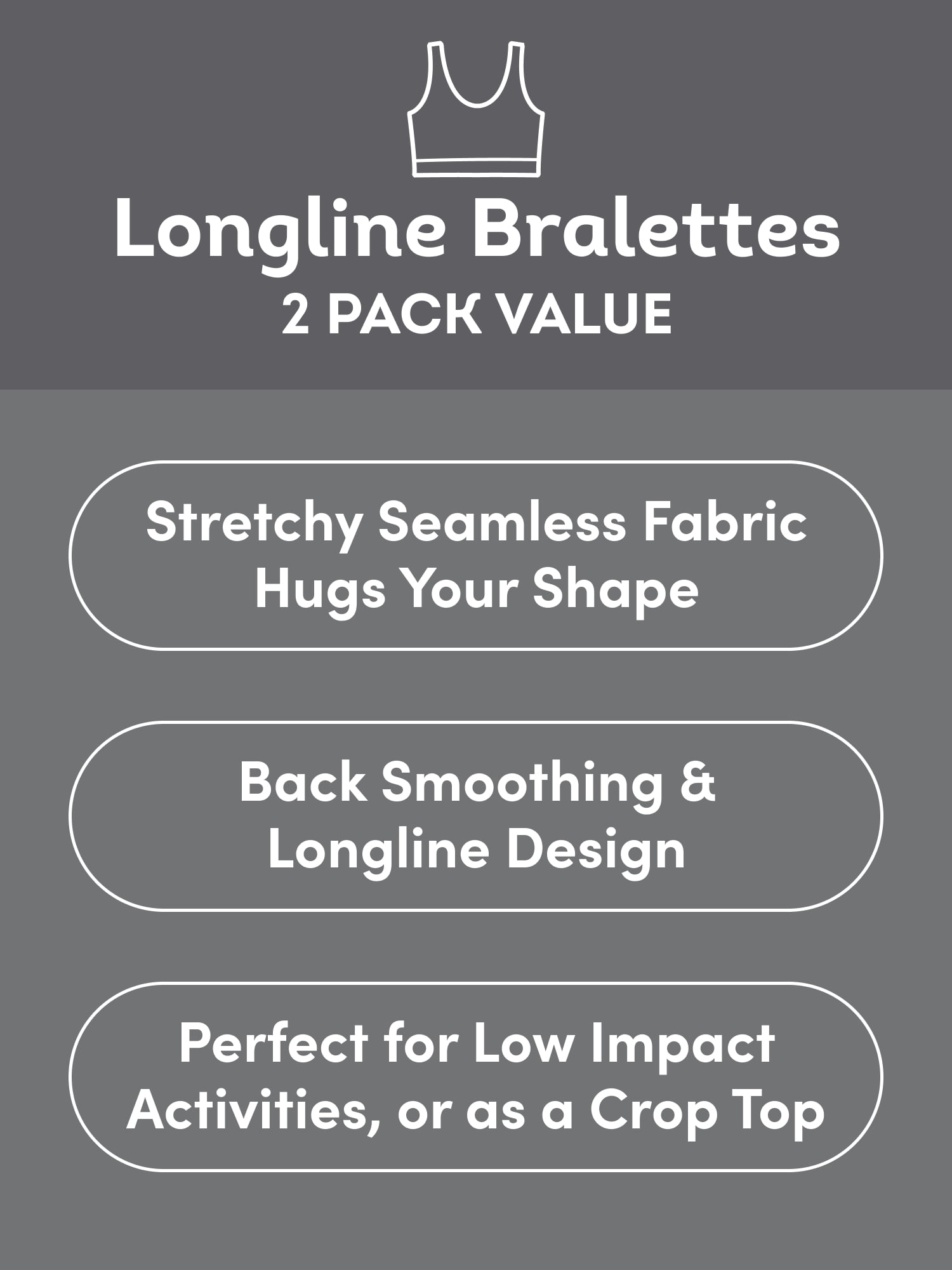 Fruit of the Loom Womens Seamless Comfy Longline Back Smoothing Bra, 2-Pack