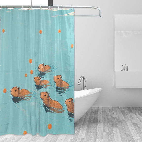 Yayeee Shower Curtain with Hooks 72"x72" Waterproof Fabric Bathroom Hanging Decor, Capybara Splash