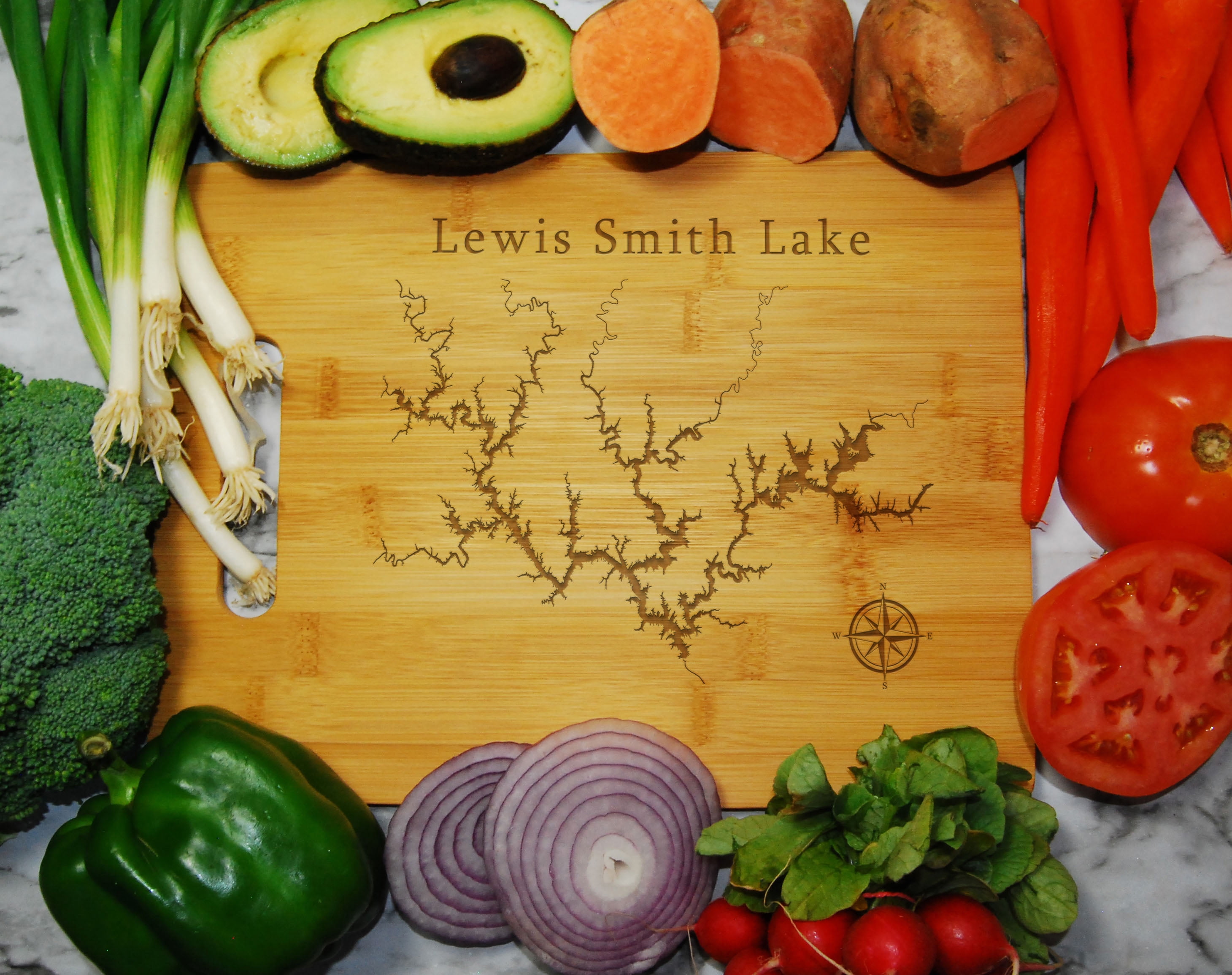 Lewis Smith Lake Map Engraved Bamboo Cutting Board 9.75x13.75 inches Alabama