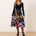 thumbnail image 2 of Valentines Day Dresses Scalloped Neck Fit and Flare Dress with Heart Print Waist Vintage Style Skater Midi for Women Purple Pink 3XL, 2 of 4