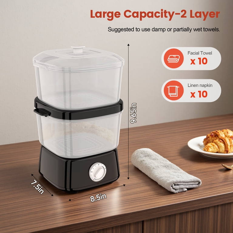 Multi Steam Warmer 二段式スチーマー Double Layer Hot Towel Steamer, 450W Fast Heating Portable Towel