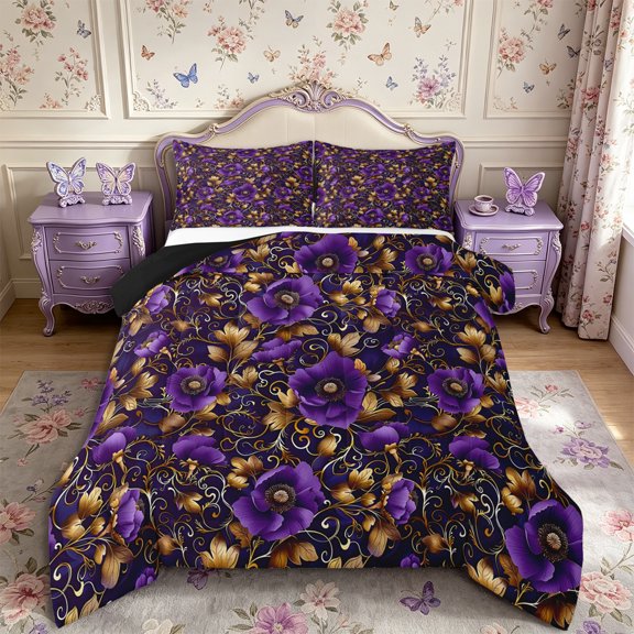Manfei Boho Blossom Full Size Comforter Sets 3-Piece,Vintage Damask Bedding Comforter Set,1 Comforter and 2 Pillowcases,Reversible