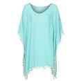 thumbnail image 4 of Kilaqueen Swimsuit Coverup for Women Chiffon Tassel Short Sleeve V Neck Beach Coverups Solid Color Casual Tunic Tops, 4 of 4