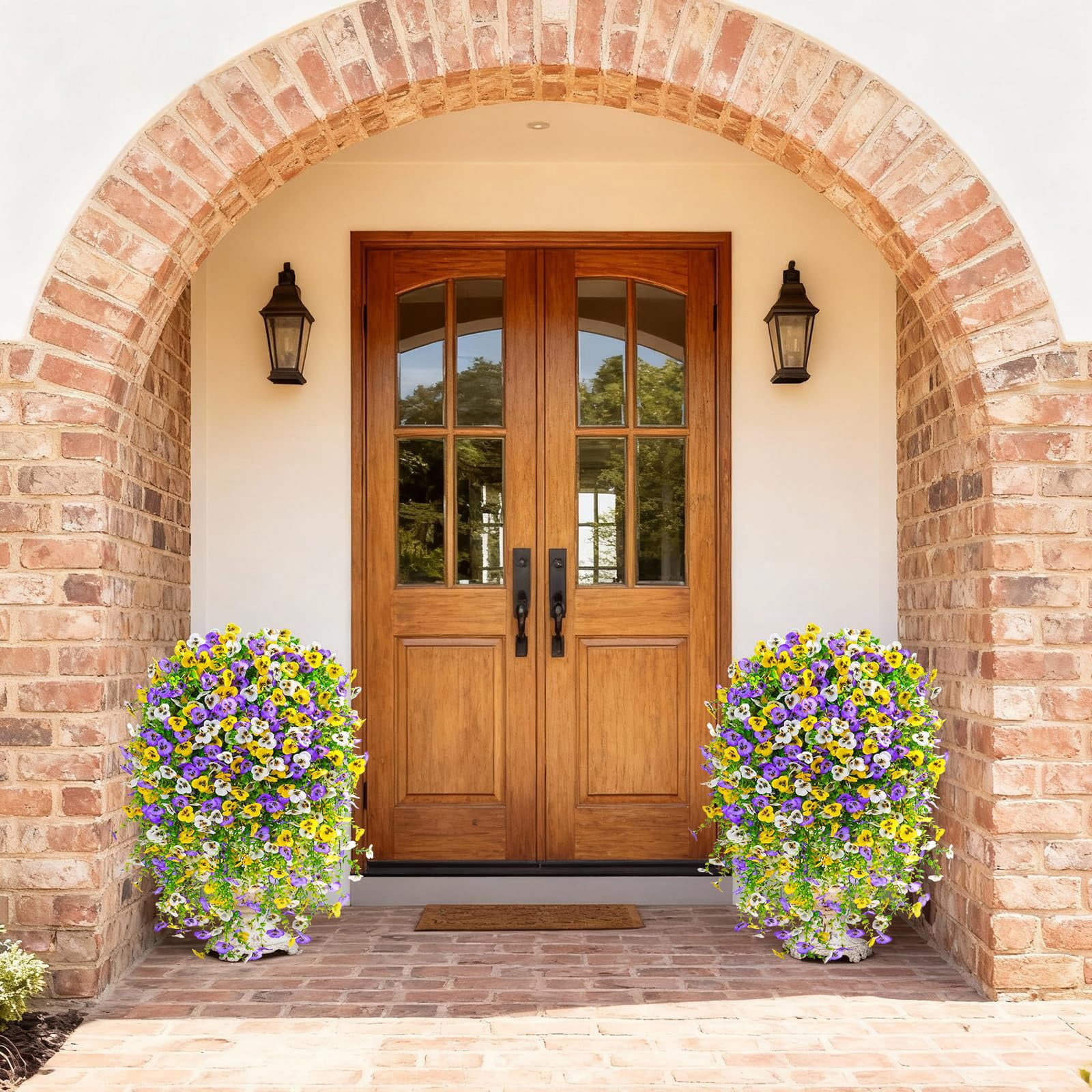 1 Pc Artificial Hanging Flowers for Outdoors Morning Glory Artificial Flowers Spring Summer Decoration UV Resistant Fuchsia Faux Flowers for Outdoor Planters Front Door Porch, 29.53", Multicolor C