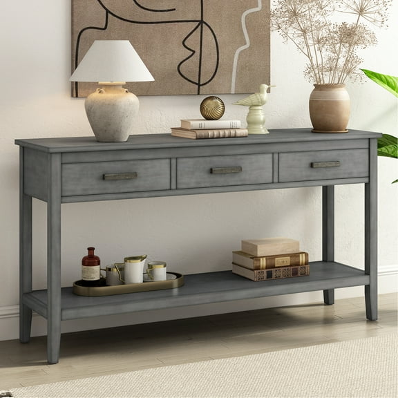 3 Console Table For Living Area Display - Gray With Shelf Purposes