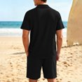 thumbnail image 4 of Havenx Mens Two Piece Outfit Button Down Short Sleeve Drawstring Shirt and Shorts Set Lapel Collar Texture Outfit Comfortable Athletic Summer Beach Vacation Wear,Black 3XL, 4 of 6