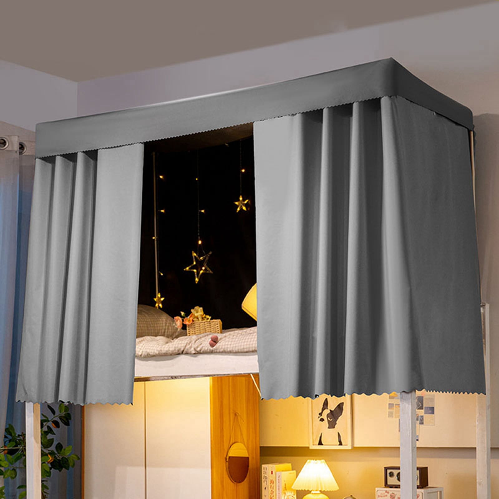 2Pcs 45*78in Bunk Bed Curtains Dorm Home Blackout Privacy Bed Cloth Curtain Shading Breathable Dustproof Bed Canopy with Rope and Buckles for Dorm Loft Bed Single Sleeper