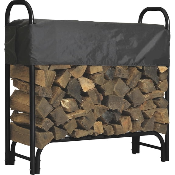 4' Adjustable Heavy Duty Outdoor Firewood Rack with Steel Frame Construction and Water-Resistant Cover