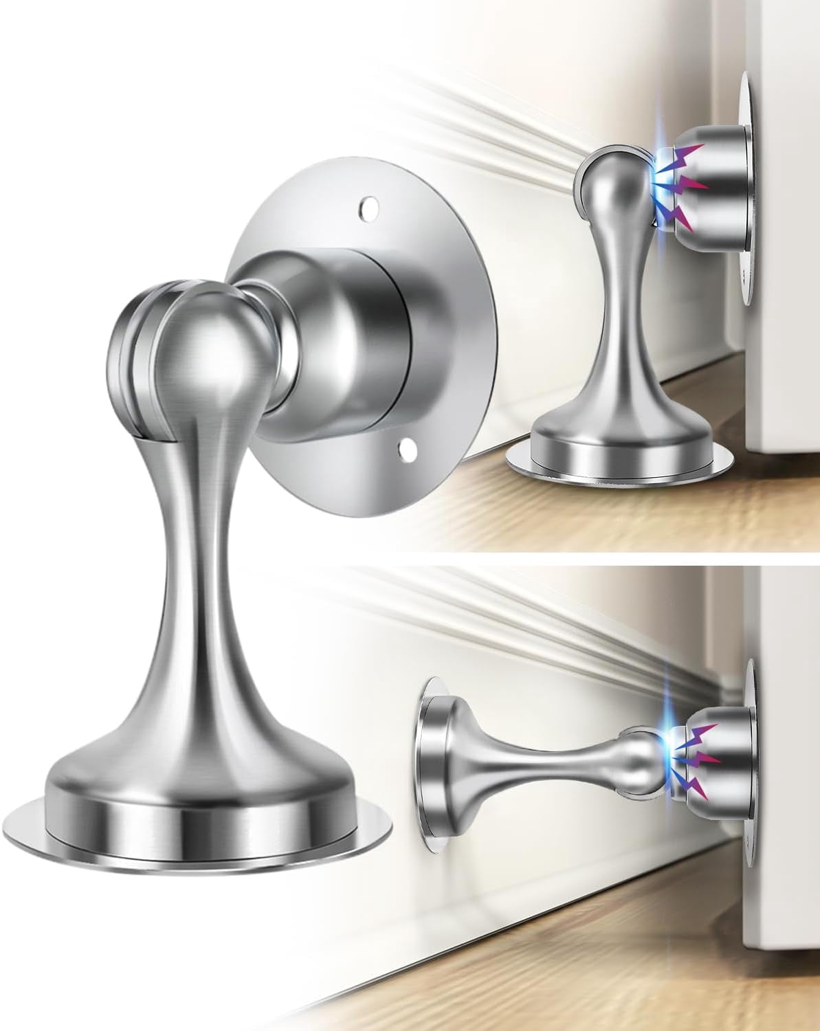 PaiPaiGo Hands-Free Door Stopper - No Drill, Self-Adhesive & Screw Mount, Kick-Down Floor Holder
