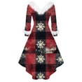 thumbnail image 4 of Christmas Dresses for Women Women's Fashion V-neck Casual Fit Christmas Print Party Long Sleeve Dress with Fur for Festive Occasion,Red,XL, 4 of 5