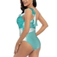 thumbnail image 4 of Sikiie Teal Turquoise 1 Print Women One Piece Swimsuits Tummy Control One Shoulder Bathing Suits Ruffle Swimwear, From S to XXL-XX-Large, 4 of 6