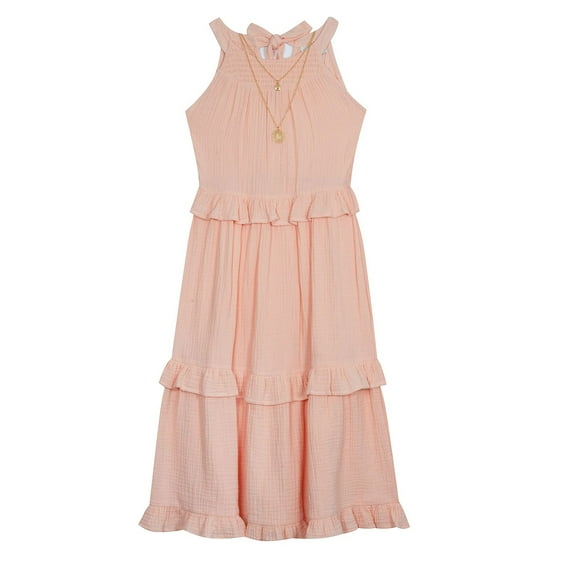 Rare Editions CORAL Big Girls Textured Gauze Ruffle Maxi Dress, US 7