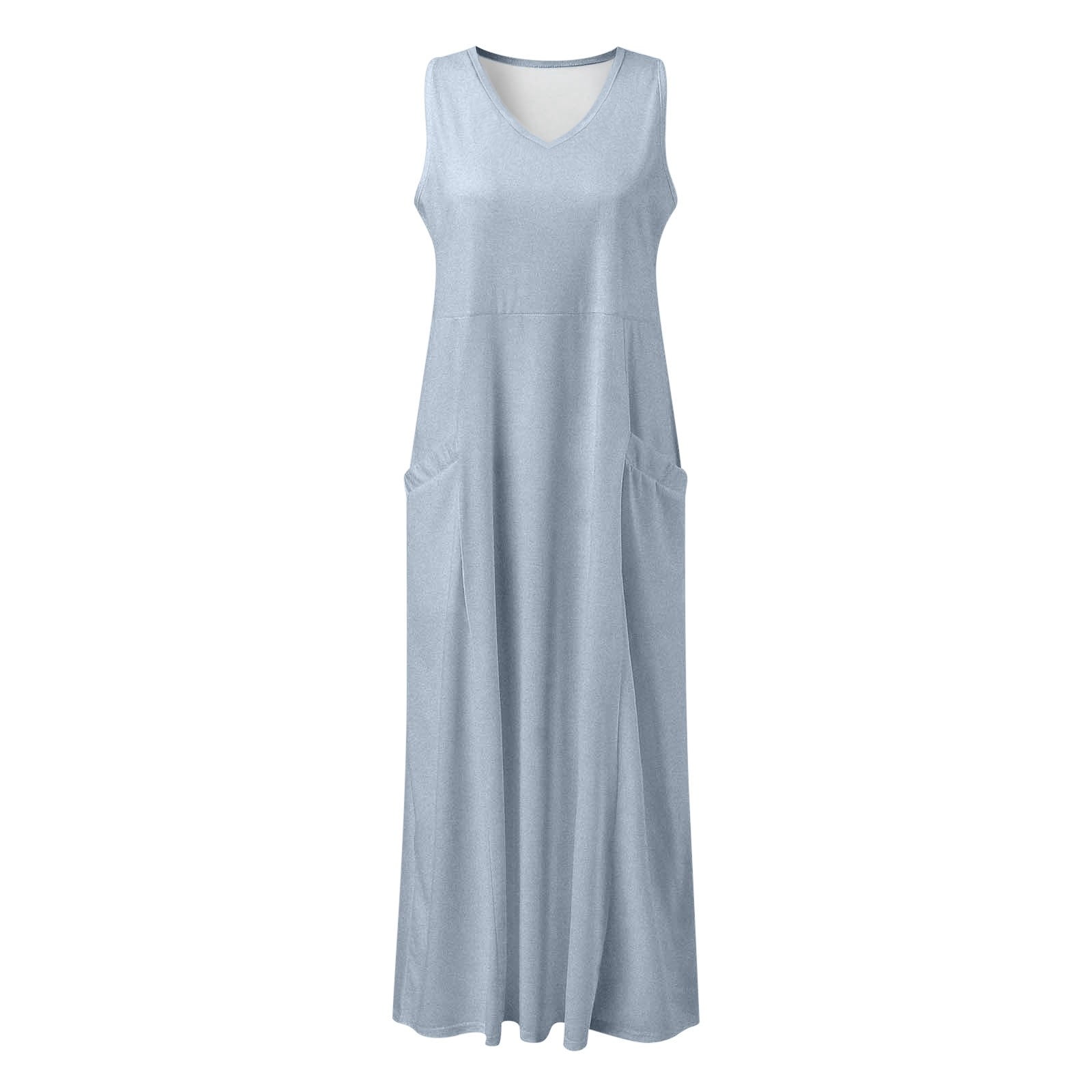 Jamsmile Womens Dress Summer Solid Color Sleeveless Elegant Loose Fit Casual Maxi Dresses With Pockets Daily Tshirts HolidaySundress