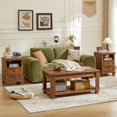 thumbnail image 3 of Joaxswe 3 Pieces Farmhouse Coffee and End Table Set, Retro Coffee Table & 2-Drawer Side Table Set of 2 with Charging Station, Brown, 3 of 8