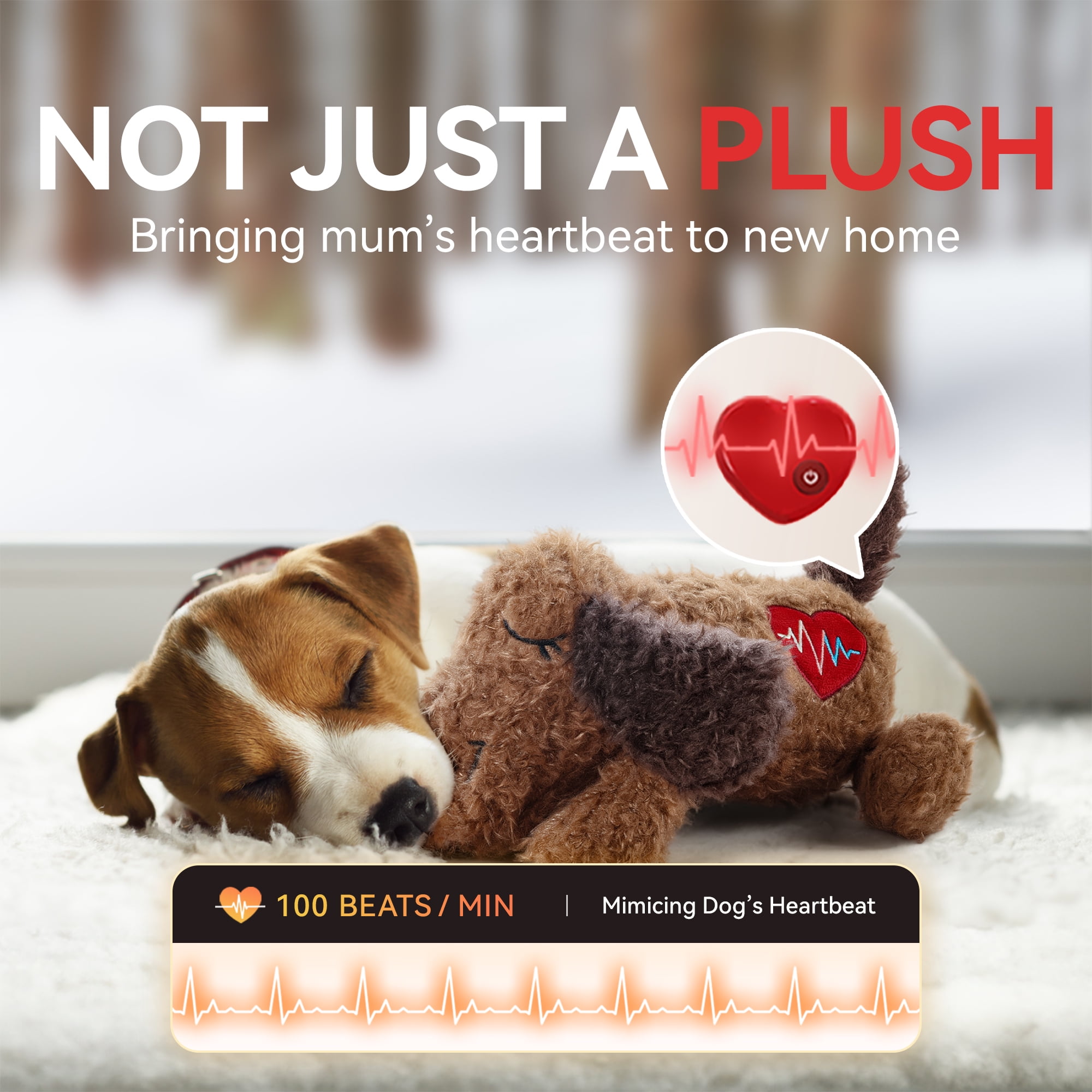 All For Paws Heartbeat Dog Plush Toy, Puppy Sleep Aid & Anxiety Relief Comforting Toy, Brown Puppy
