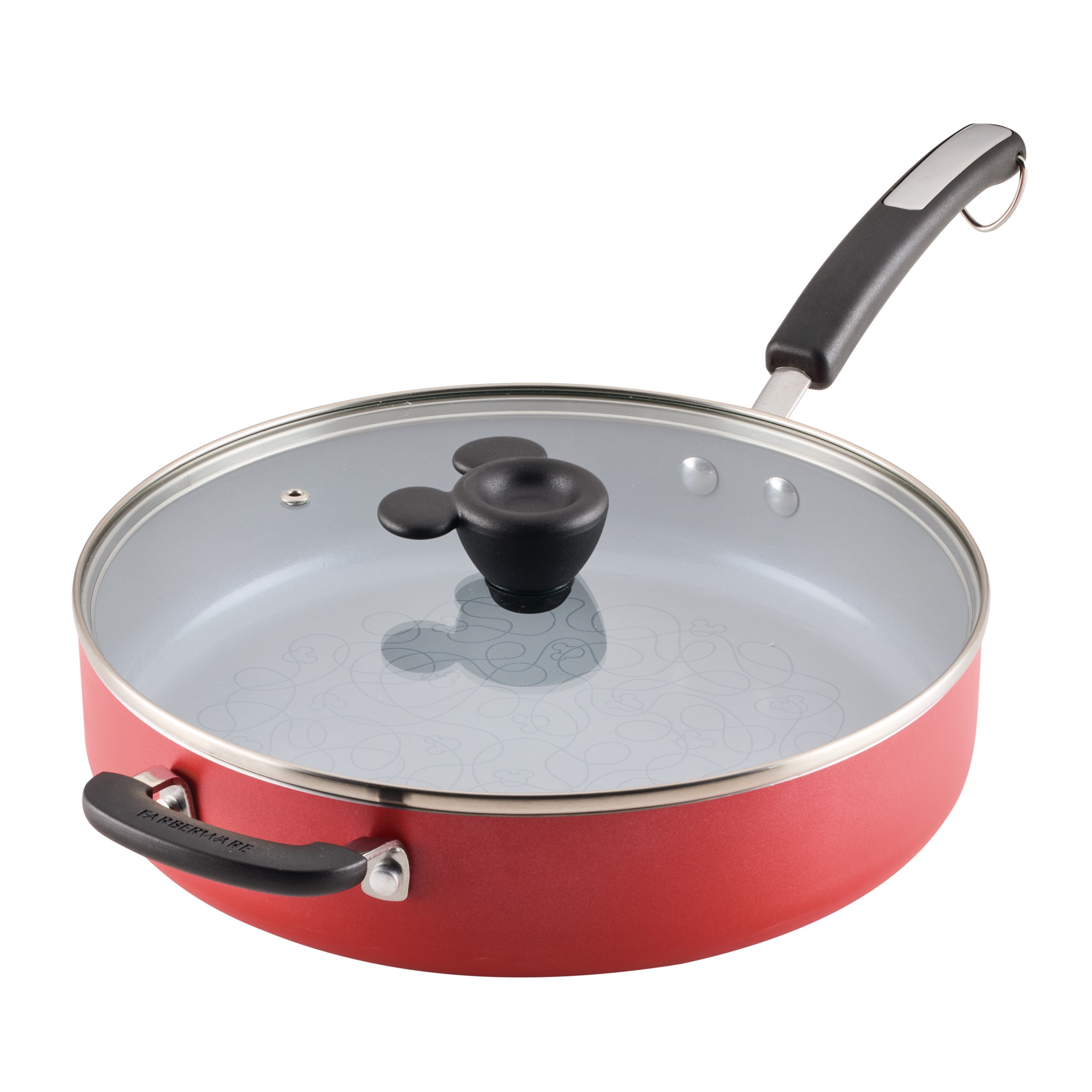 Farberware Disney Bon Voyage 4.5 Quart Ceramic Nonstick Saute Pan with Helper Handle and Lid, Dishwasher Safe, Red