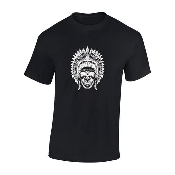 Indian Skull Native American Graphic Tees, Pattern printing,Cool Style T-Shirt,Round neck,Classic,cotton,black,S-5XL