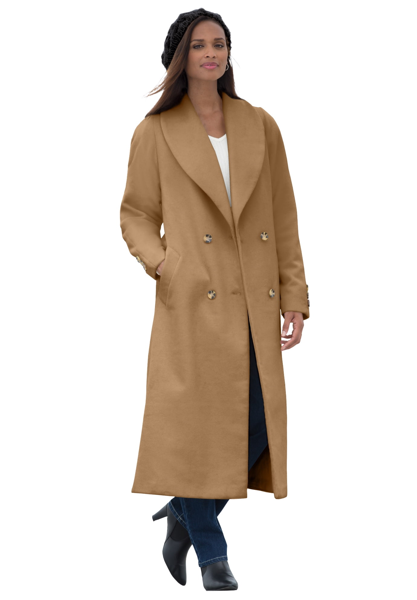 Jessica London Women's Plus Size Long Wool-Blend Coat With Faux