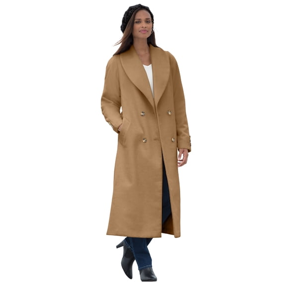 Jessica London Women's Plus Size Long Shawl Collar Wool Blend Coat