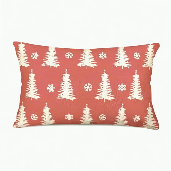 Housse de Coussin Lombaire Winter Wonderland - Housse de Coussin Décorative Arbre Flocon de Neige pour Canapé, 12x20 Pouces Rose Blanc Décoration Maison
