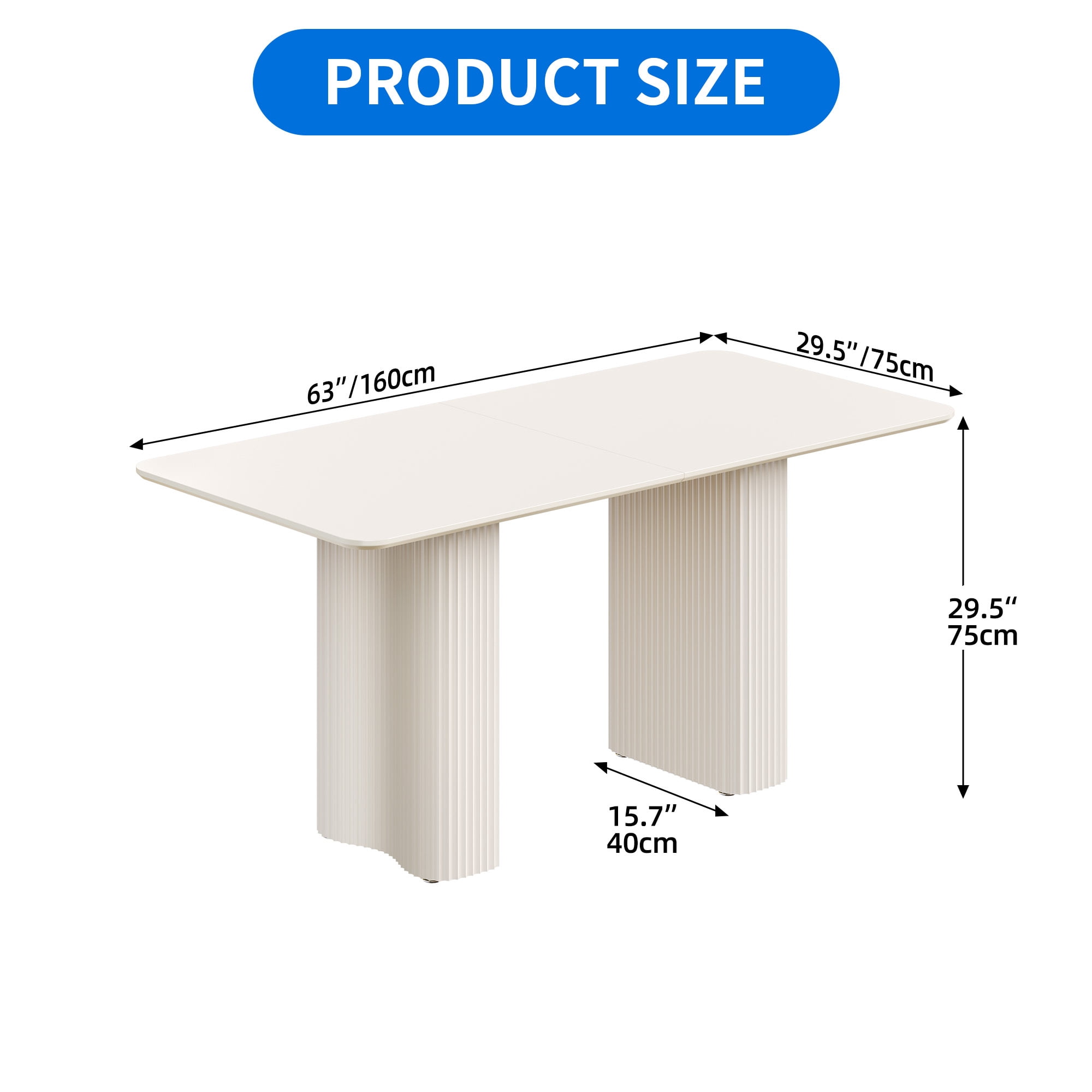 Uforic 63 " Modern Dining Table with Curved Wave Legs, Cream White Rectangular Kitchen Table for 4-6 Person, Dining Room Table for Gathering, Kitchen, Dining Living Room