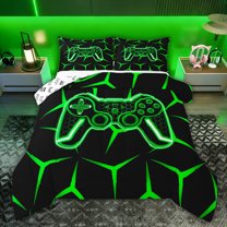Castle Fairy Teens Female Men Green Gamepads Twin Comforter Sets,Video Game Bedding Set