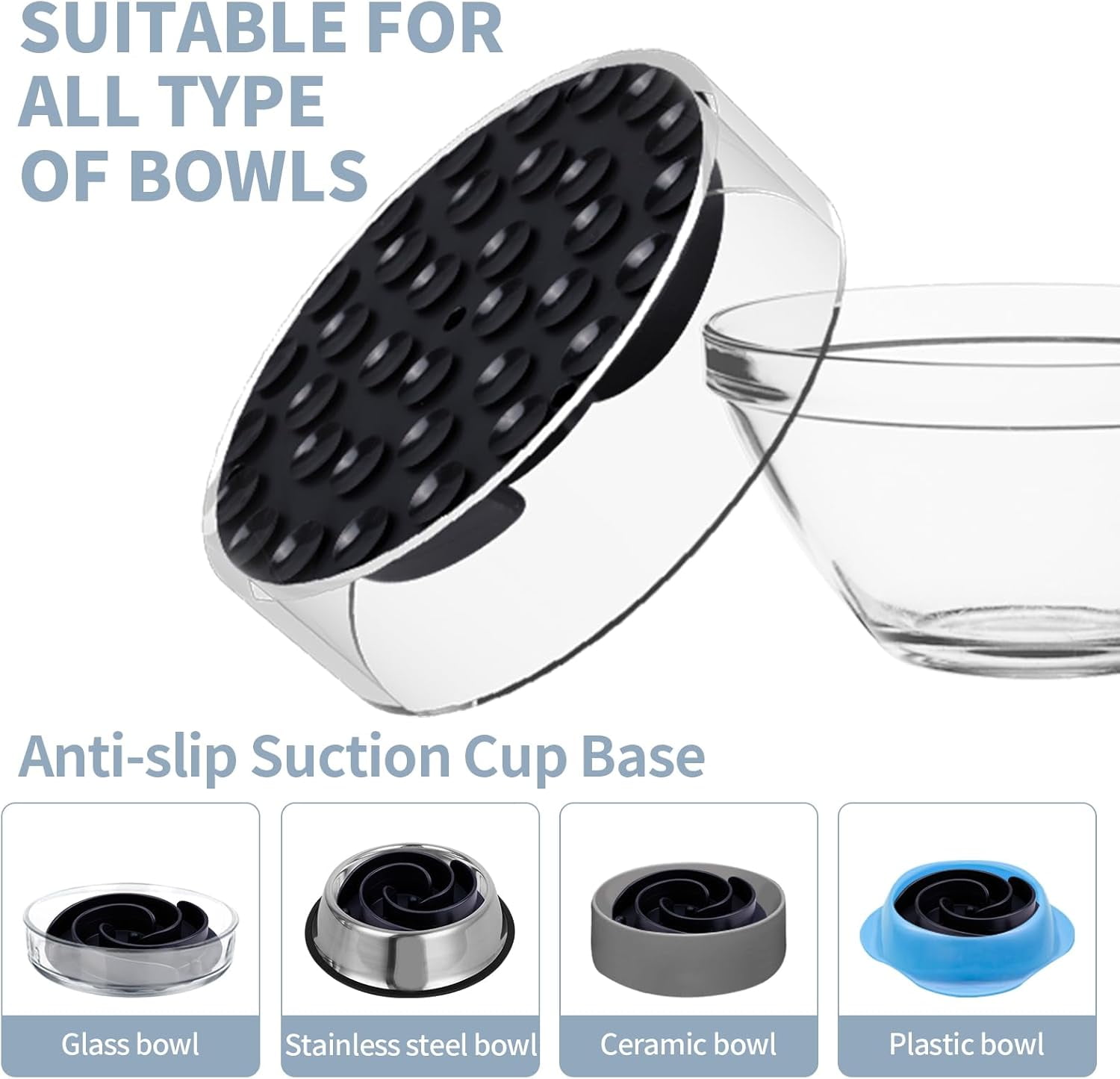 Slow Feeder Dog Bowls Insert,  Soft Silicone Slow Eating Feeder Insert with Suction Cups for Small, Medium and Large Dogs, Fit into Basic and Elevated Dog Bowls, Black Black,S