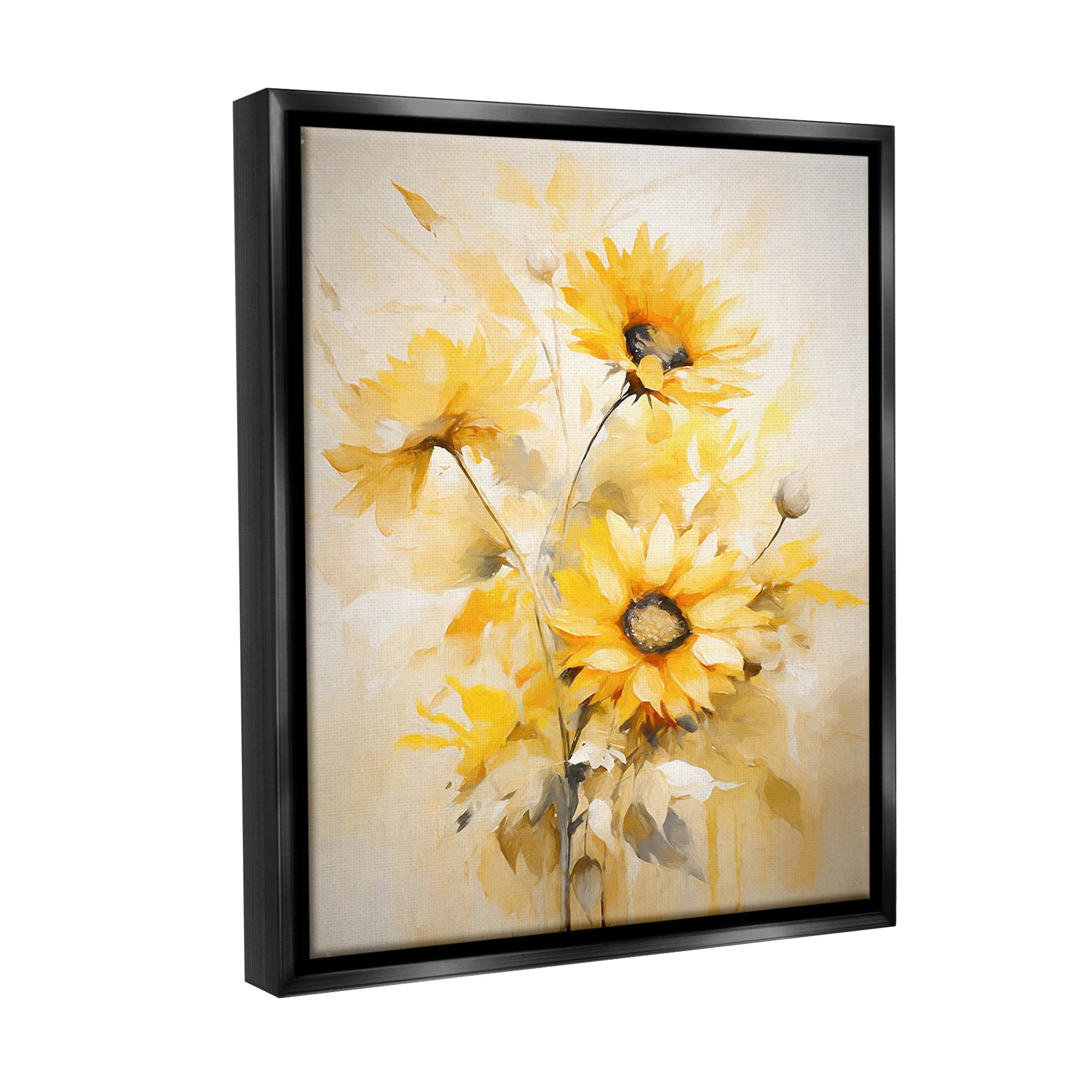 Stupell Industries Mellow Yellow Bunches Botanical & Floral Painting Black Floater Framed Canvas Art Print Wall Art, 17 x 21