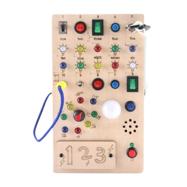 Tablero de actividades de madera con interruptor de luz, tablero de actividades educativo con luz LED para entrenamiento sensorial, tablero de