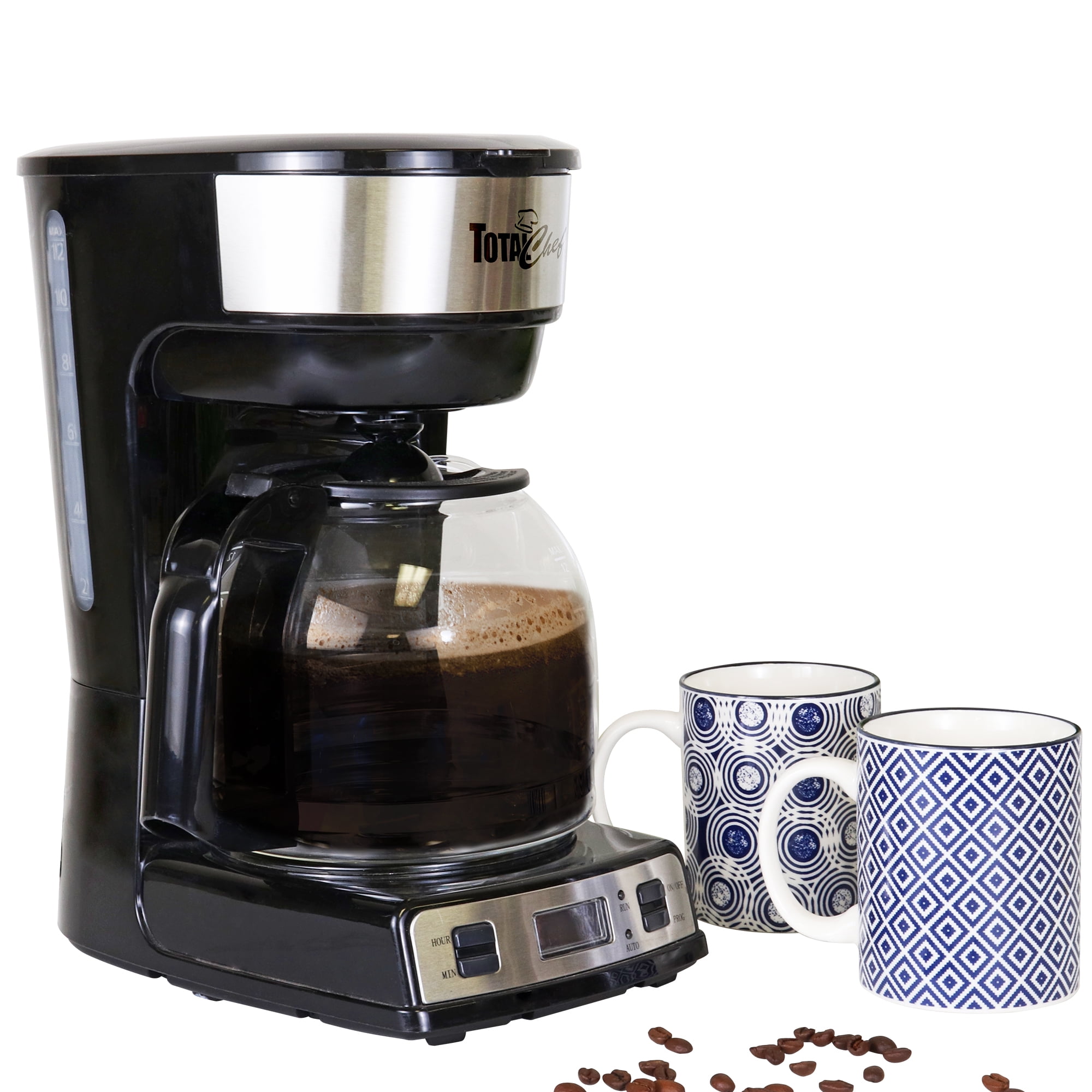 Total Chef 12 Cup Coffee Maker with Filter, Programmable Machine Black Walmart.com